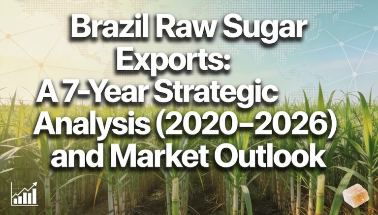 Bar chart and data table of Brazil monthly raw sugar exports from 2020 to 2026