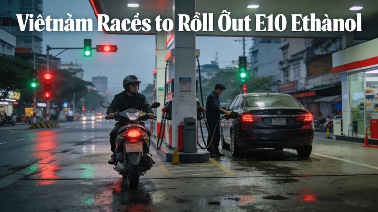 E10 biofuel pump at a Petrolimex filling station in Vietnam
