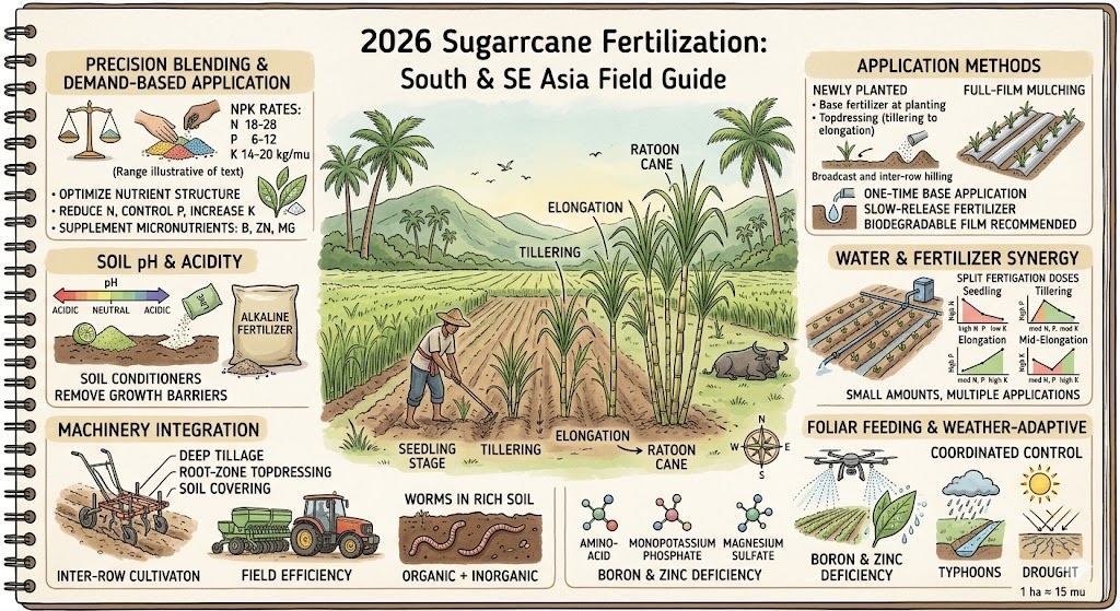 Sugarcane fertilization guidelines 2026 scientific NPK chart