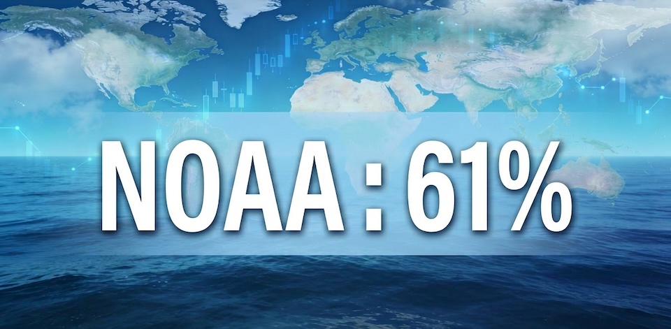 NOAA 61 percent El Nino probability map affecting global sugar surplus forecast 2026
