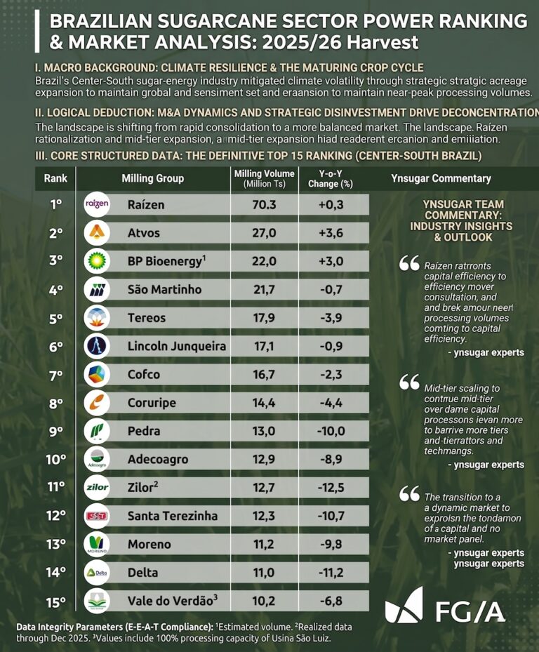 Brazil sugarcane harvest top 15 groups ranking