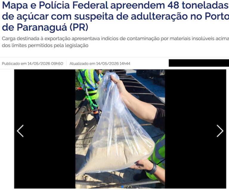 MAPA official statement on sugar adulteration at Port of Paranaguá