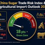 Infographic of China's Domestic Sugar Trade Risk Index Model showing the four-tier traffic light warning system and core evaluation dimensions