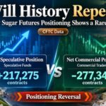 ICE raw sugar futures positioning reversal in October 2026, showing speculative net longs of 217,275 contracts versus commercial net shorts of 277,344 contracts, based on CFTC data.